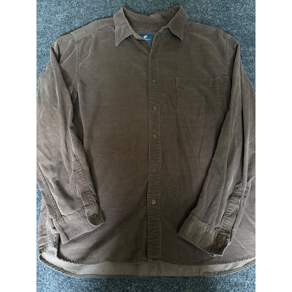 Caribbean Joe Mens XL Brown Corduroy Button Down Shirt Long Sleeve Cotton Casual